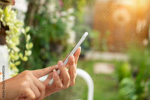 man using mobile payments online shopping and icon customer network connection. 