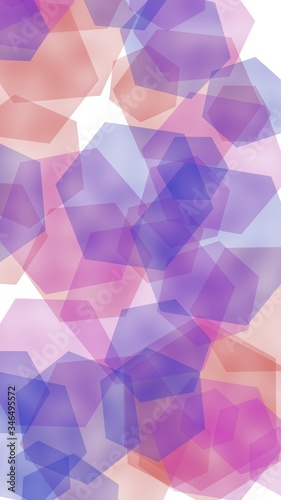 Multicolored translucent hexagons on white background. Vertical image orientation. 3D illustration