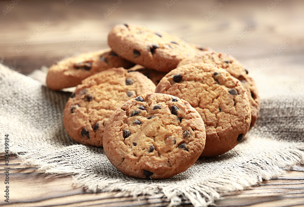Chocolate cookies on wooden table. Chocolate cookies on wooden table.