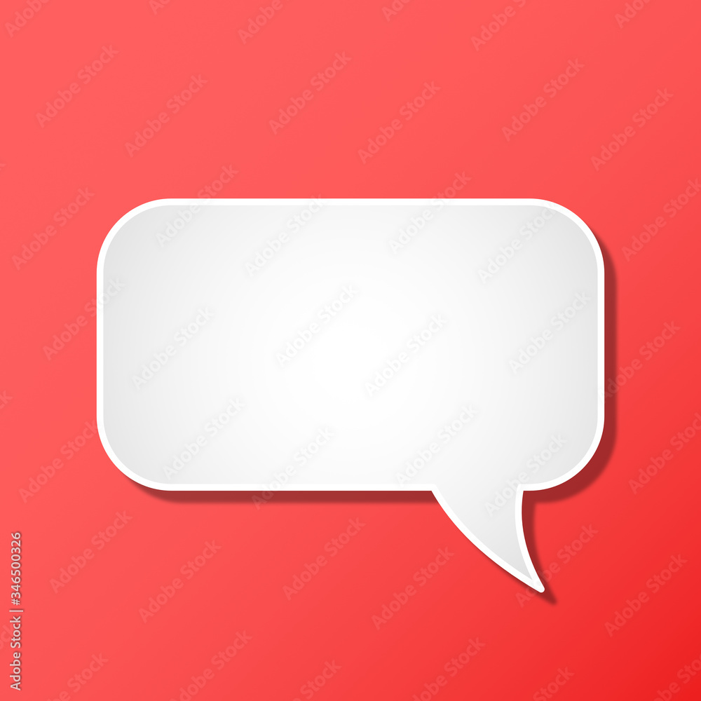 White speech bubble icon on red background. White speech bubble icon on red background.