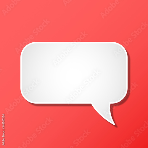 White speech bubble icon on red background.