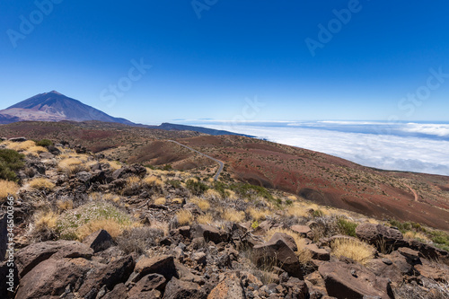 Mountain view with Teide volcano above the clouds