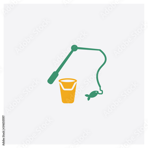 Fishing concept 2 colored icon. Isolated orange and green Fishing vector symbol design. Can be used for web and mobile UI/UX