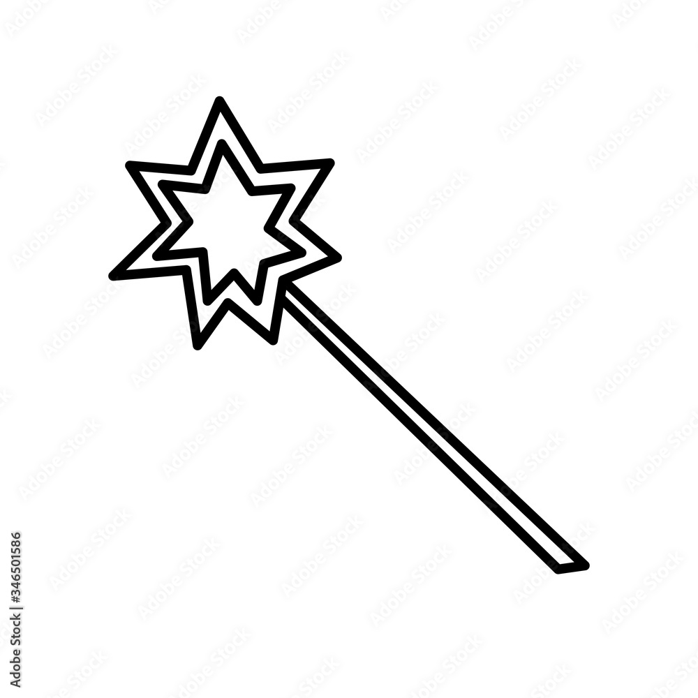 Magic wand contour icon. Tool of a sorceress, fairy, magician, illusionist. Vector symbol design element coloring Magic wand contour icon. Tool of a sorceress, fairy, magician, illusionist. Vector symbol design element coloring