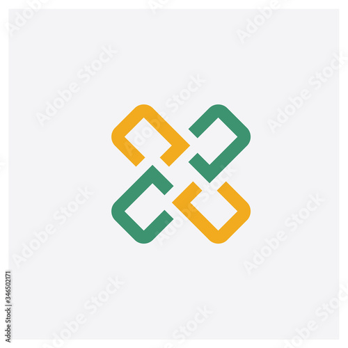 Interlocking concept 2 colored icon. Isolated orange and green Interlocking vector symbol design. Can be used for web and mobile UI/UX