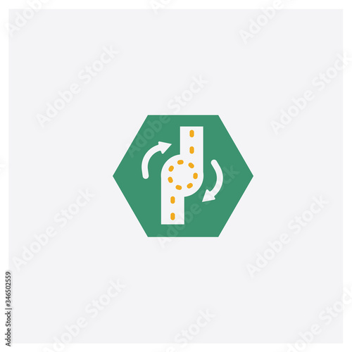 Roundabout concept 2 colored icon. Isolated orange and green Roundabout vector symbol design. Can be used for web and mobile UI/UX