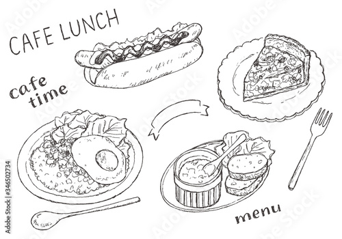 ラフな手描きカフェごはんのイラスト