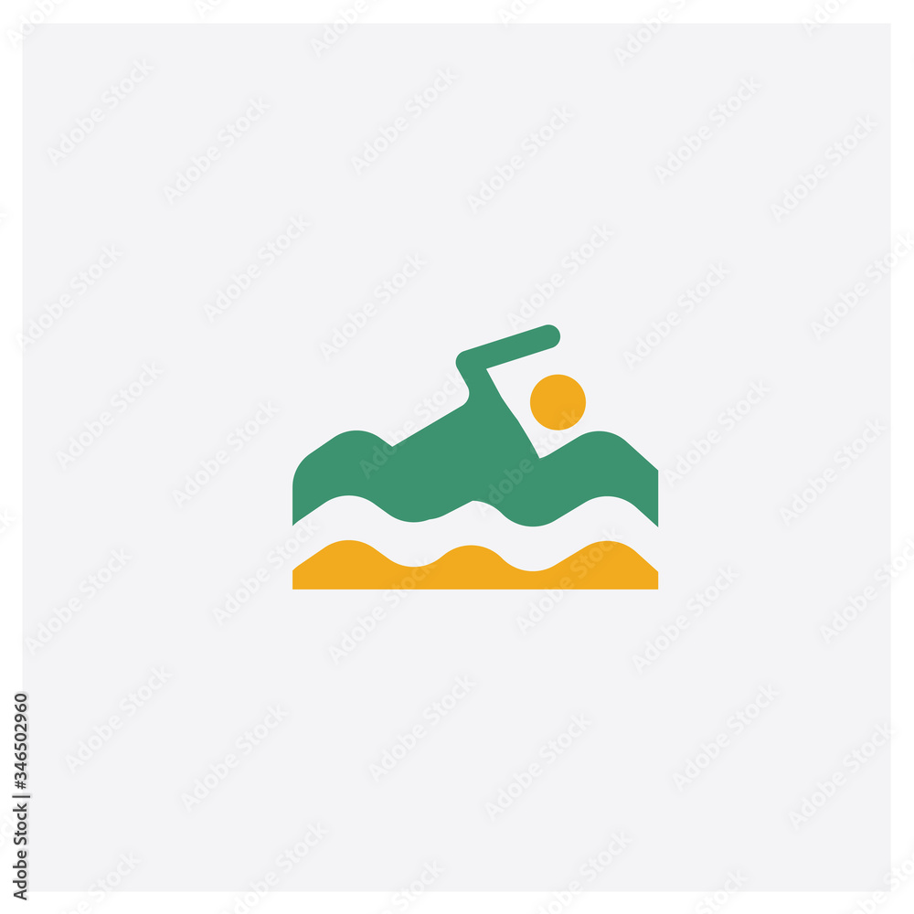 Fototapeta premium Man Swimming concept 2 colored icon. Isolated orange and green Man Swimming vector symbol design. Can be used for web and mobile UI/UX