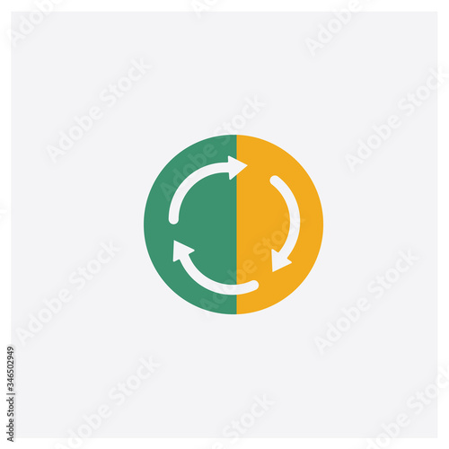 Roundabout concept 2 colored icon. Isolated orange and green Roundabout vector symbol design. Can be used for web and mobile UI/UX
