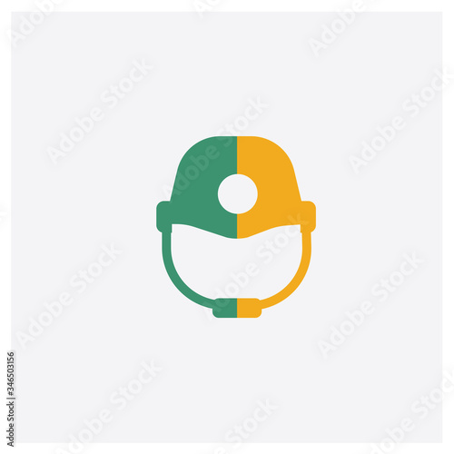 Firefighter helmet concept 2 colored icon. Isolated orange and green Firefighter helmet vector symbol design. Can be used for web and mobile UI/UX