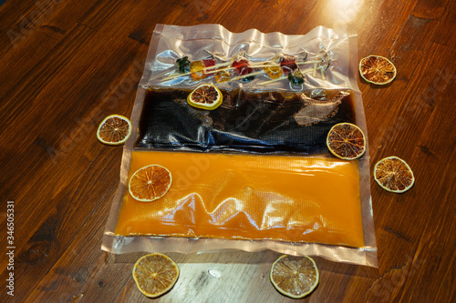 alcoholic cocktail in a vacuum bag for delivery and self-mixing at home