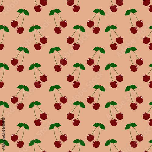 Seamless pattern with juicy ripe cherry. Vector illustration.
