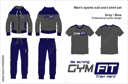 man suit set zipper hoodie jacket joggers pants t shirt gym fit template