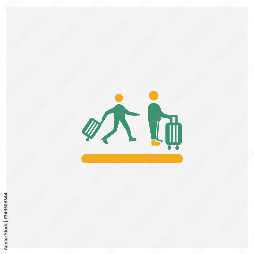 Airport Queue concept 2 colored icon. Isolated orange and green Airport Queue vector symbol design. Can be used for web and mobile UI/UX