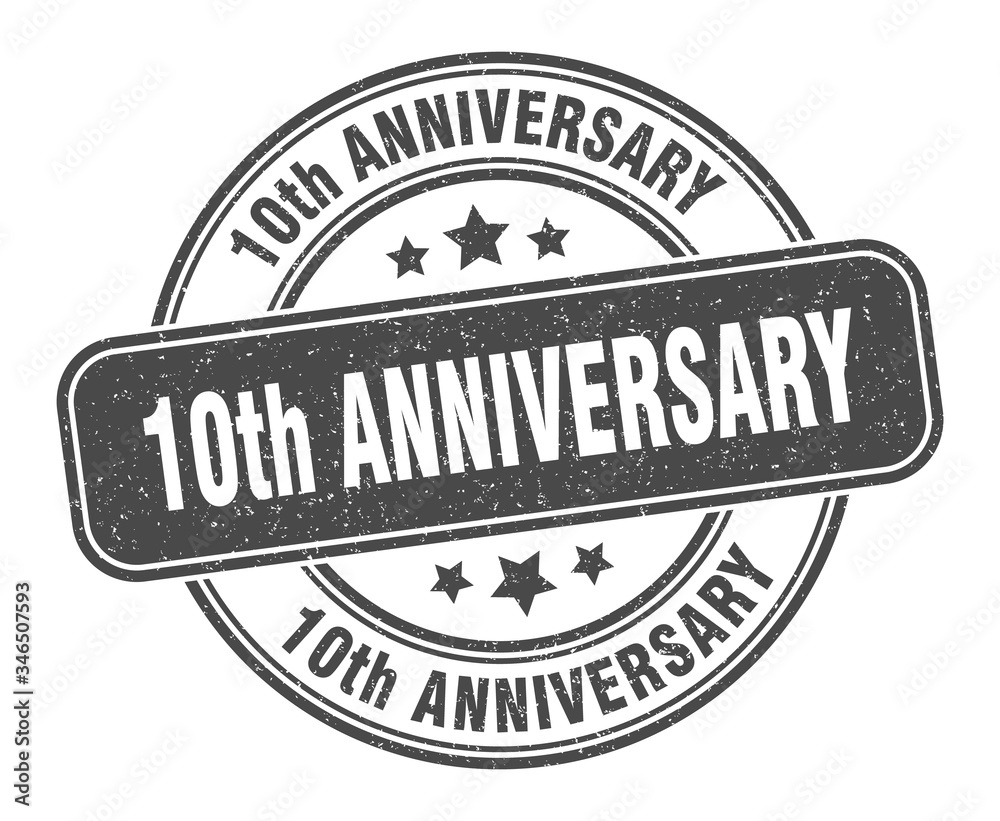 Fototapeta premium 10th anniversary stamp. 10th anniversary label. round grunge sign
