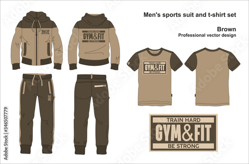 man sport suit and t-shirt set gymfit template brown photo