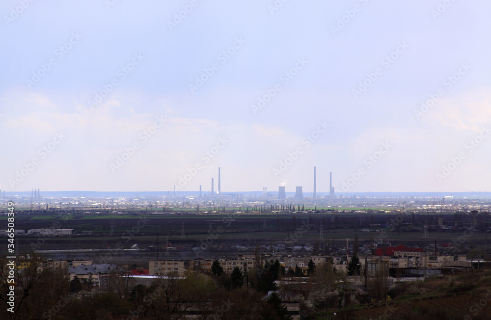 Oil rafinery city seen from distance, in Ploiesti