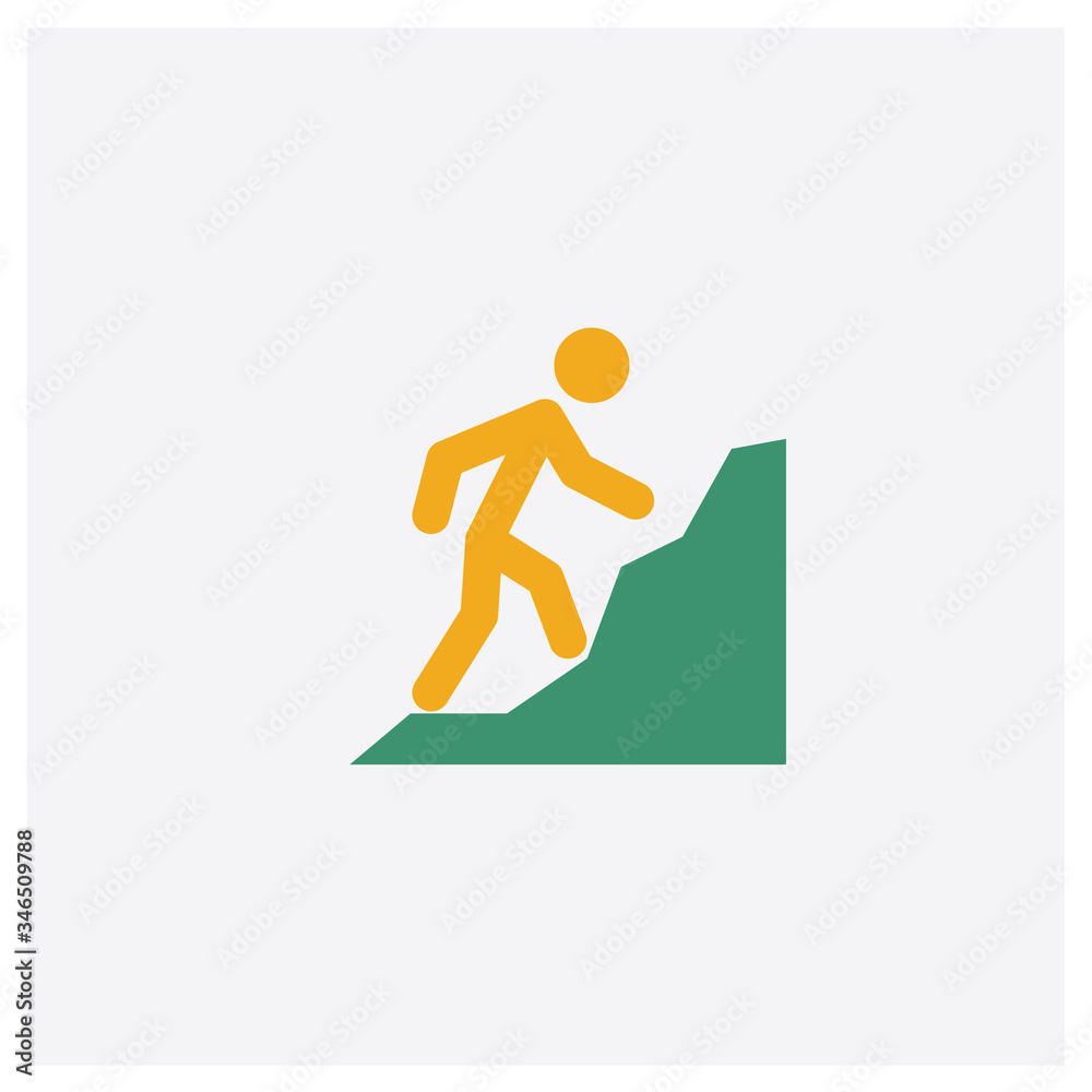 Mountaineering concept 2 colored icon. Isolated orange and green Mountaineering vector symbol design. Can be used for web and mobile UI/UX