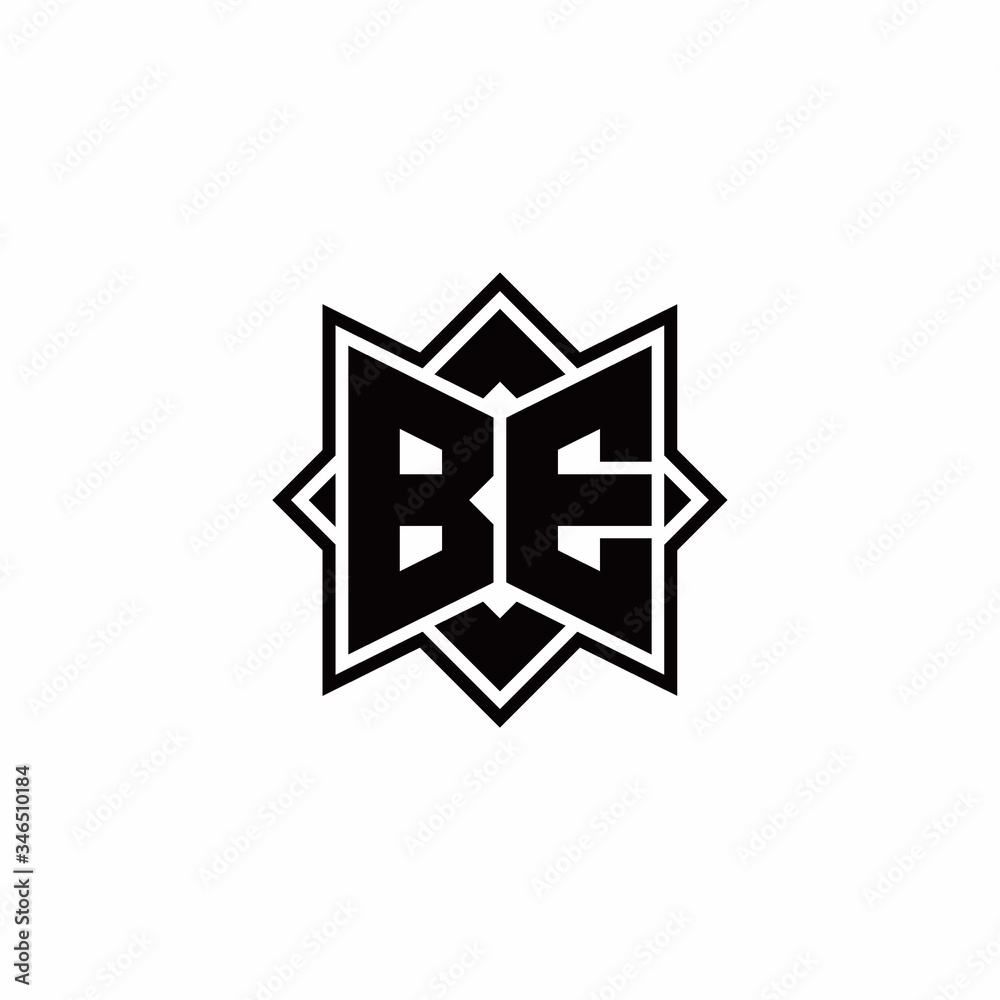 BE monogram logo with square rotate style outline