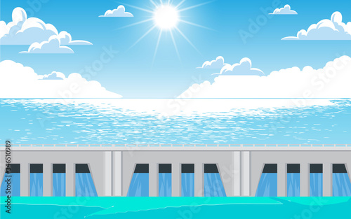 landscape of dam at the river in summer