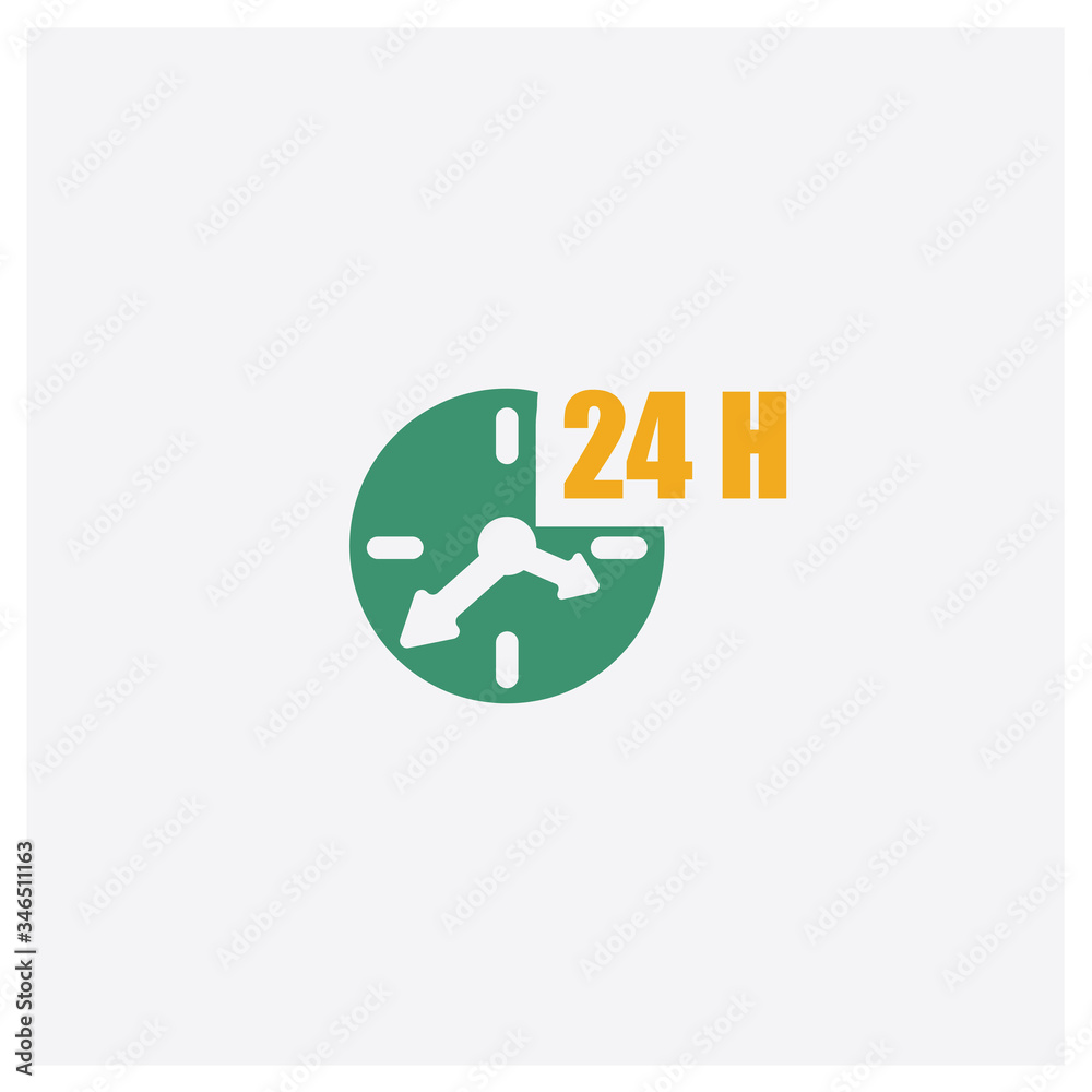 24 hours concept 2 colored icon. Isolated orange and green 24 hours vector symbol design. Can be used for web and mobile UI/UX