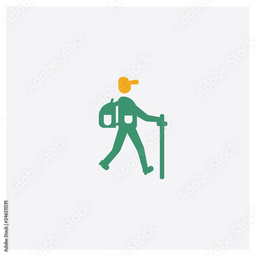 Hiking concept 2 colored icon. Isolated orange and green Hiking vector symbol design. Can be used for web and mobile UI UX