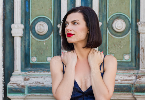 attractive woman looks at sightseeing tours