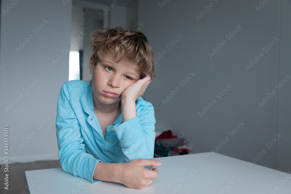 boy feeling anxiety and stress, kid staying home boy feeling anxiety and stress, kid staying home