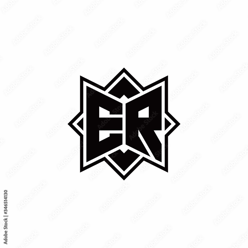 ER monogram logo with square rotate style outline ER monogram logo with square rotate style outline