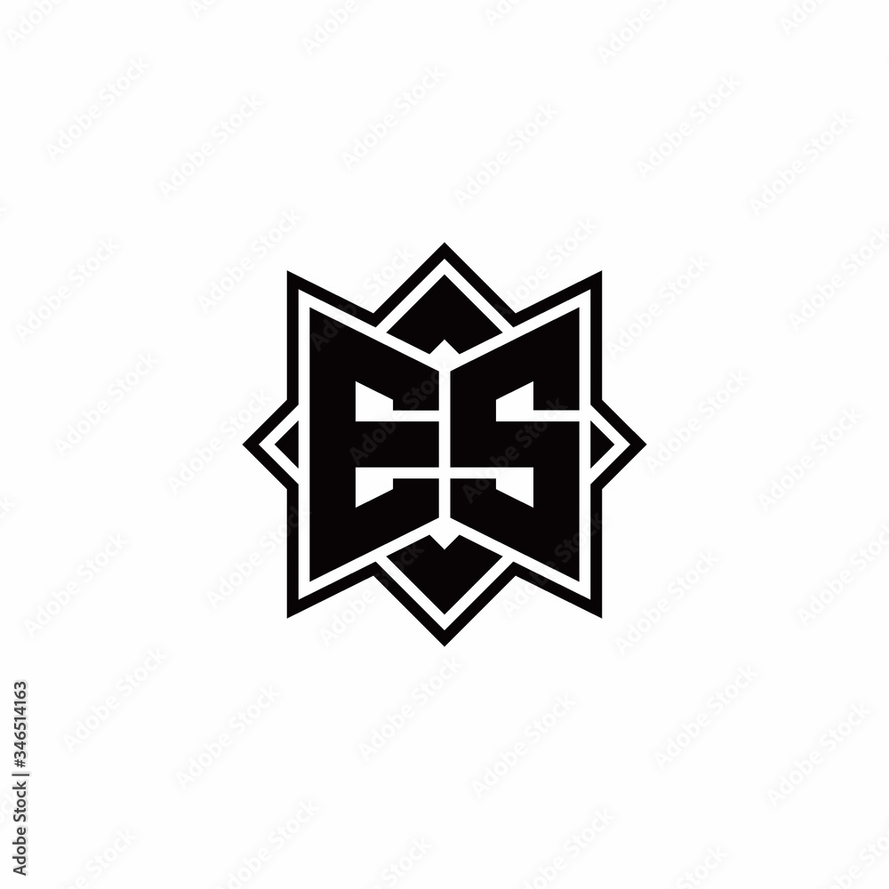 ES monogram logo with square rotate style outline