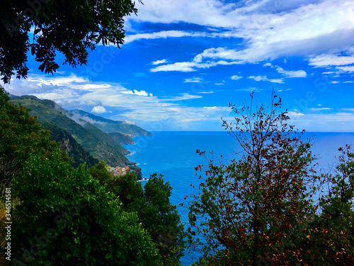 Scenic view of Cinque Terre coast with Vernazza in the distance