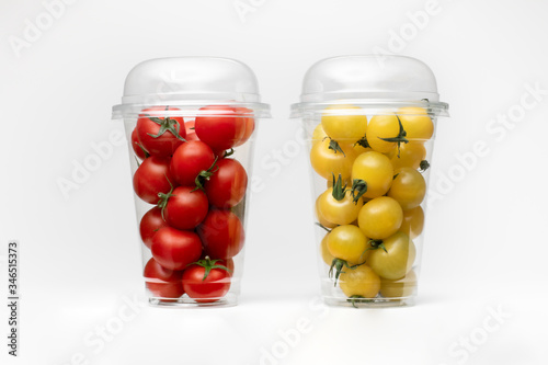 Packaging cherry tomato. Isolated white background. Cherry background.