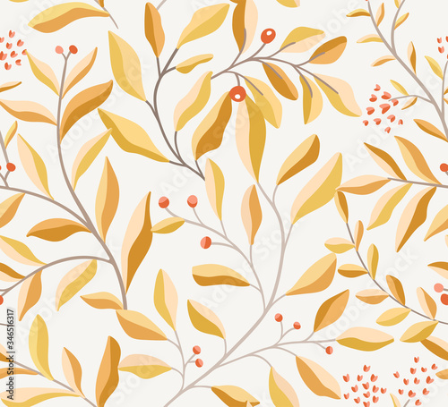 Floral vector seamless pattern. Delicate botanical wallpaper. Repeatable background with leaves.