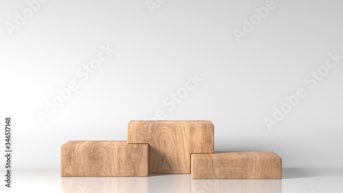 blank space luxury brown wood box, block, square, cube podium in white marble background. concept scene stage showcase, product, purfume, promotion sale, banner, presentation, cosmetic. 3D render