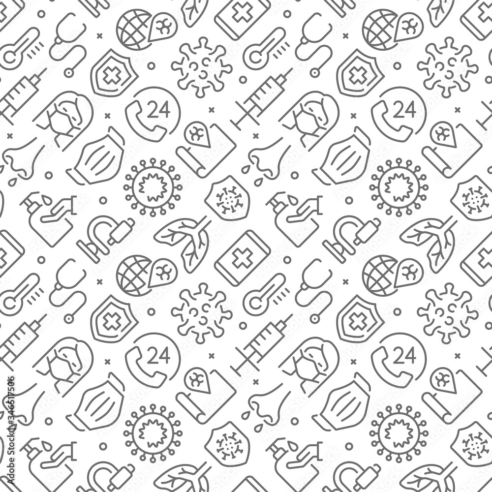 Coronavirus related seamless pattern with outline icons Coronavirus related seamless pattern with outline icons