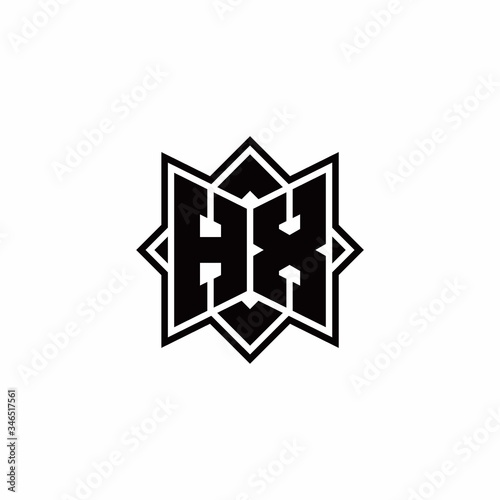 HX monogram logo with square rotate style outline