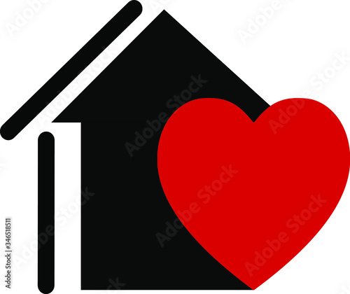Stay home with a heart inside. Coronavirus defensive campaign or measure. Vector badge or sticker. Coronavirus Protection Logo COVID 19