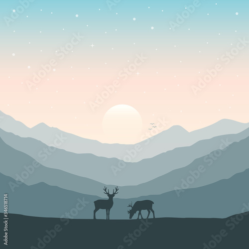 wildlife deer on autumn mountain landscape vector illustration EPS10