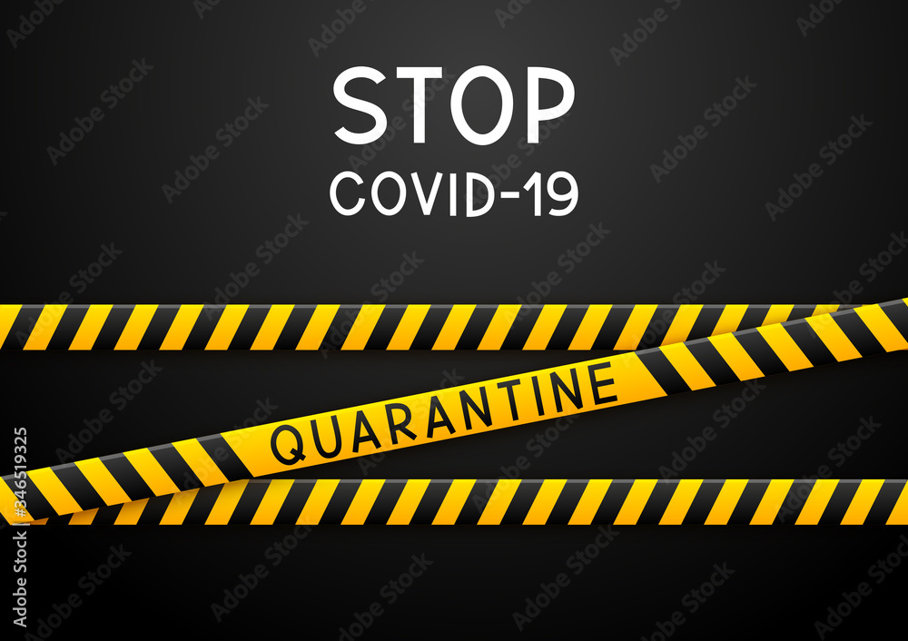 Fototapeta premium Signal tape border for quarantine coronavirus design on dark background