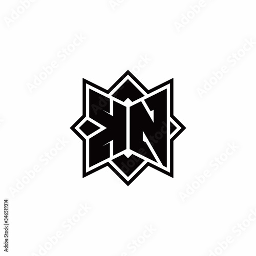 KN monogram logo with square rotate style outline