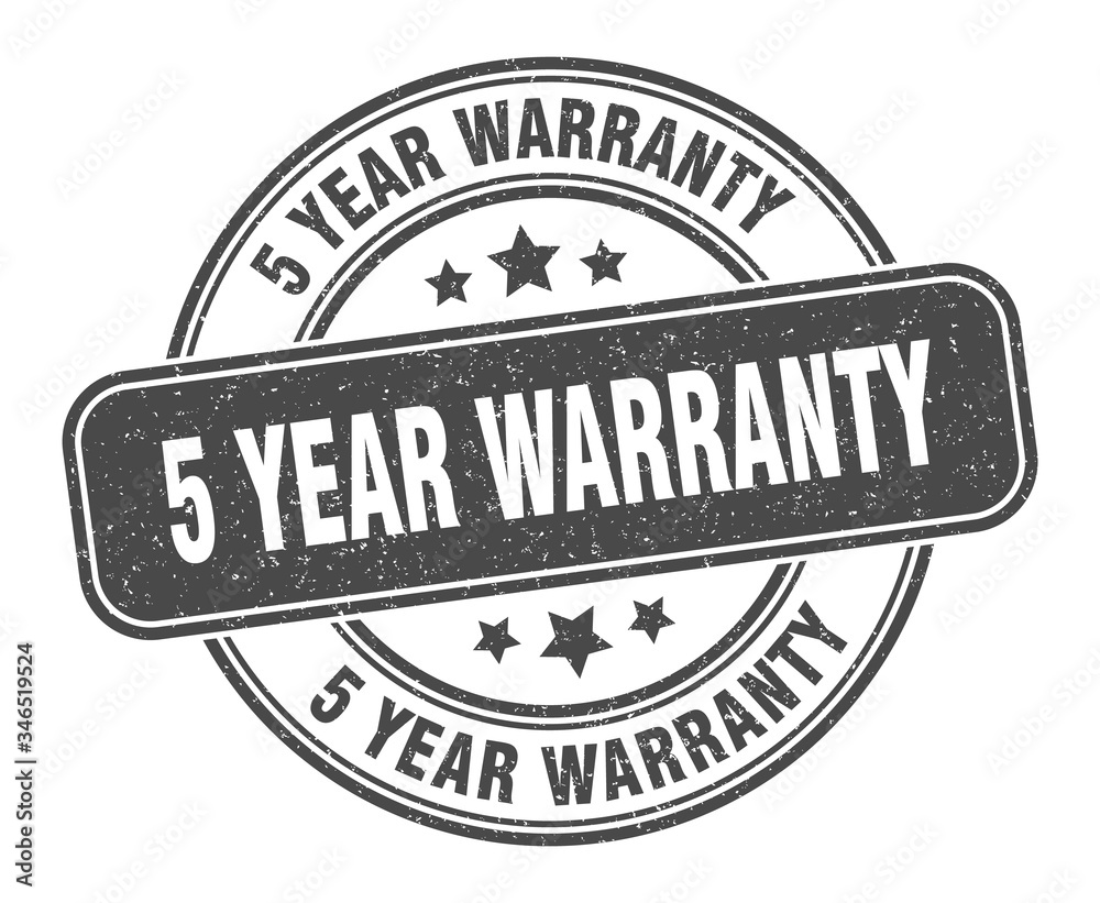 5 year warranty stamp. 5 year warranty label. round grunge sign