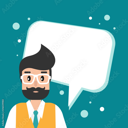 teacher or tutor with big speech bubble. Internet learning. on-line distant education.