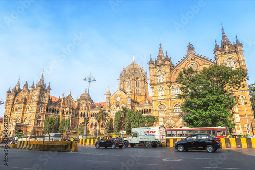 MUMBAI, INDIA - February 29 2020: Chhatrapati Shivaji Terminus railway station or CTS, UNESCO world heritage site landmark in Mumbai, India