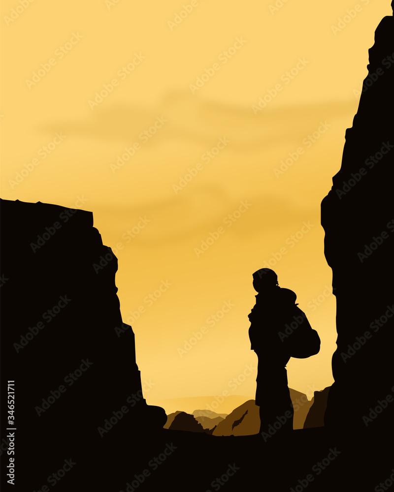 Silhouette of Person Standing in between Rocks Travelling Portrait ...