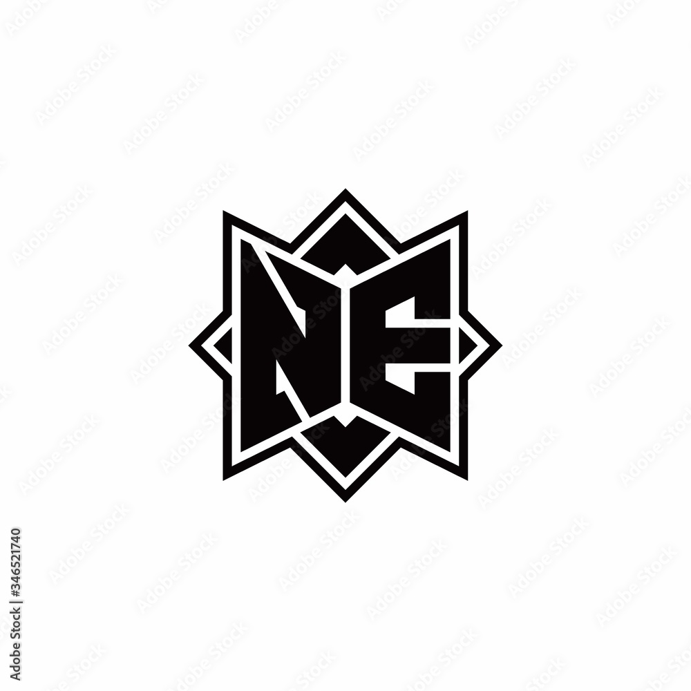 NE monogram logo with square rotate style outline NE monogram logo with square rotate style outline