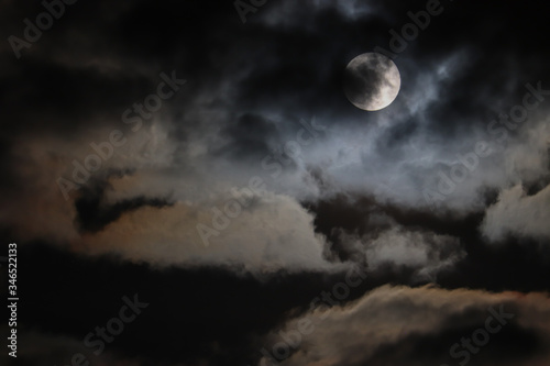 Full moon hidden behind clouds