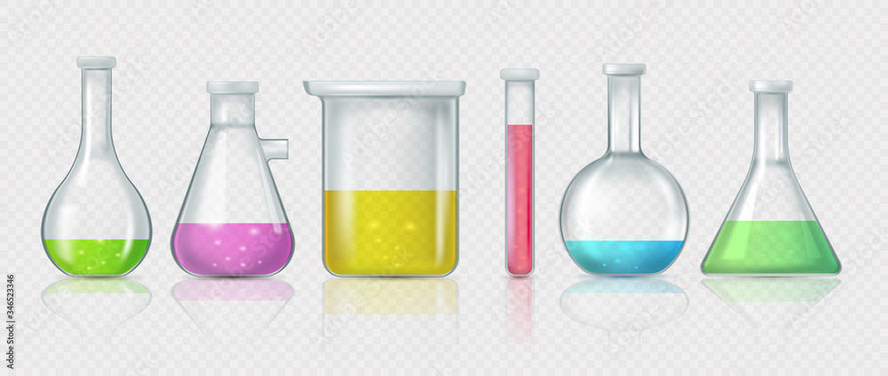 Set of Laboratory flasks, chemical glass tubes Set of Laboratory flasks, chemical glass tubes