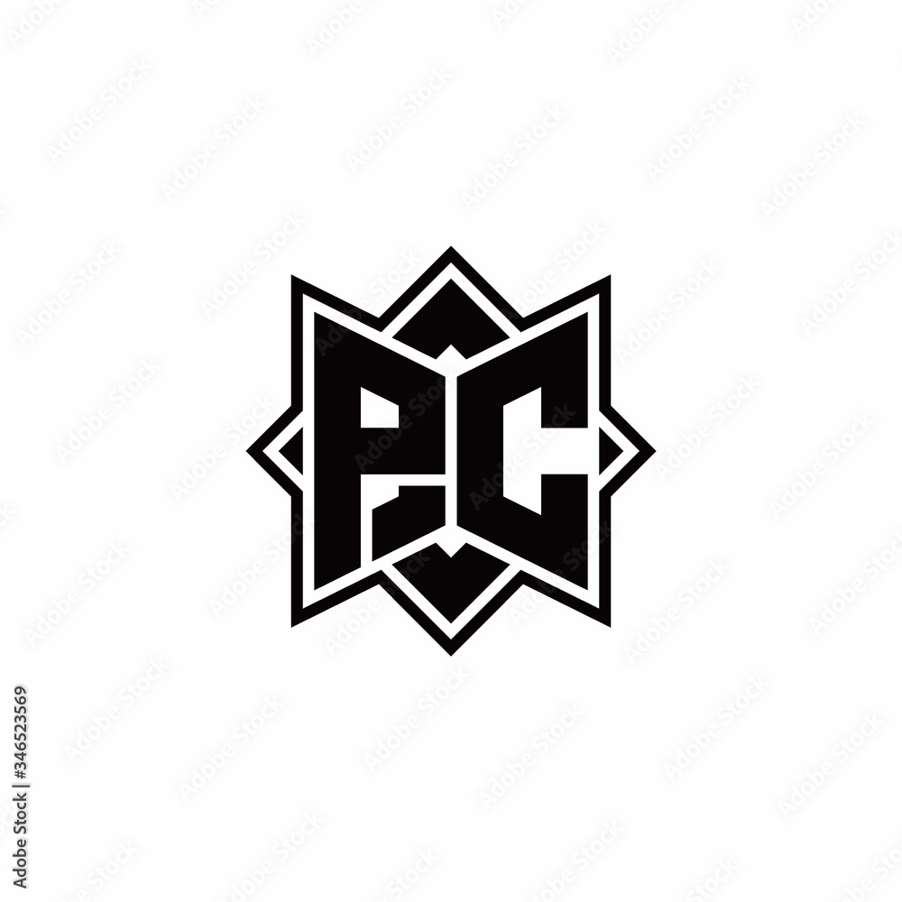 PC monogram logo with square rotate style outline PC monogram logo with square rotate style outline