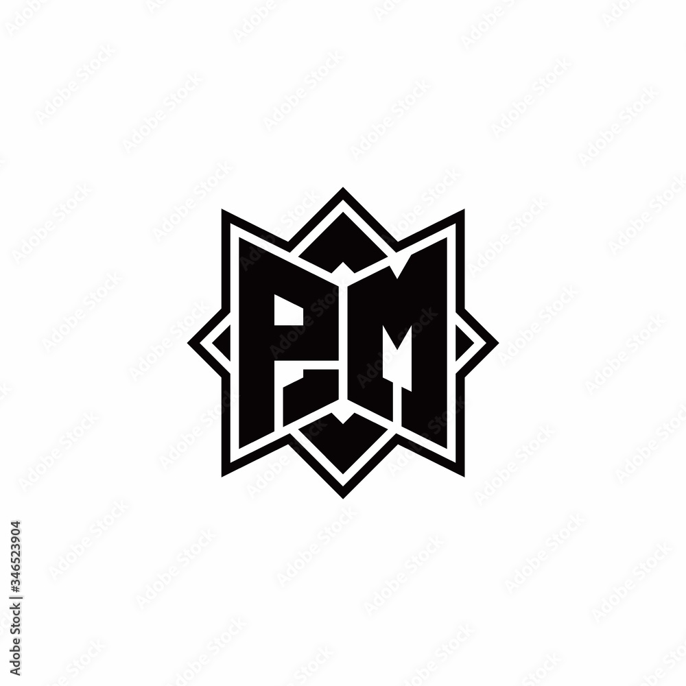 PM monogram logo with square rotate style outline PM monogram logo with square rotate style outline