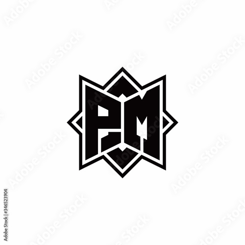 Free Download PM monogram logo with square rotate style outline - GFXLoad